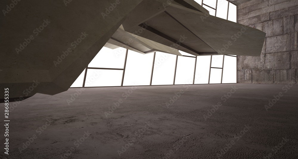 Fototapeta premium Abstract architectural brown and beige concrete interior of a minimalist house. 3D illustration and rendering