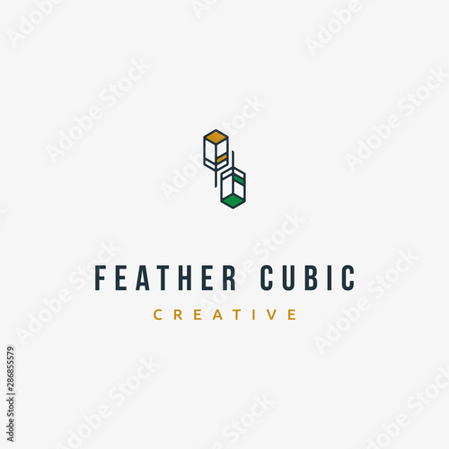 Creative and cool logo. a combination between feather and cubic in one logo design inspiration