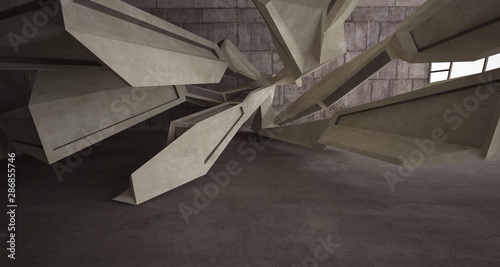 Abstract architectural brown and beige concrete interior of a minimalist house. 3D illustration and rendering
