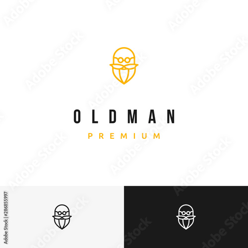 Simple Mono Line Bald Head Barbershop Beard Vector logo design inspiration