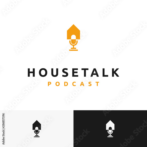 Creative Clean House Talk Podcast Microphone logo design inspiration