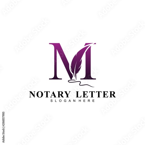 Initial letter M logo with Feather Luxury gold.