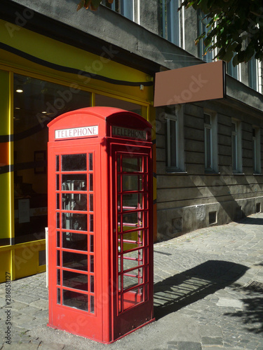 traditional red thelephone box in a urban city