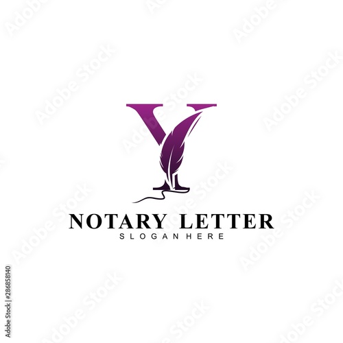 Initial letter Y logo with Feather Luxury gold.