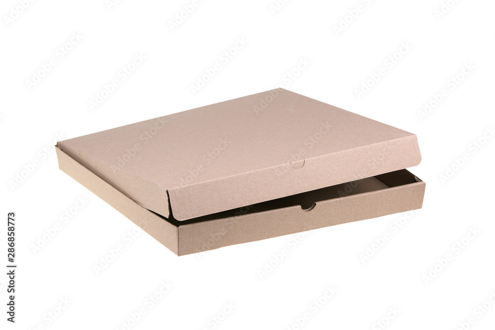 Empty pizza cardboard box isolated on white background Empty pizza cardboard box isolated on white background