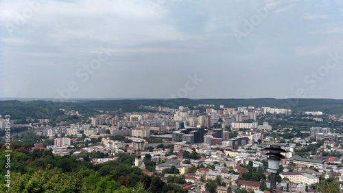 View on city Lviv with overview area in park Sky with clouds © Serhii