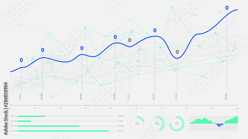 Digital business analytics concept, data threads graphic visualization, Hi-tech concept innovation
