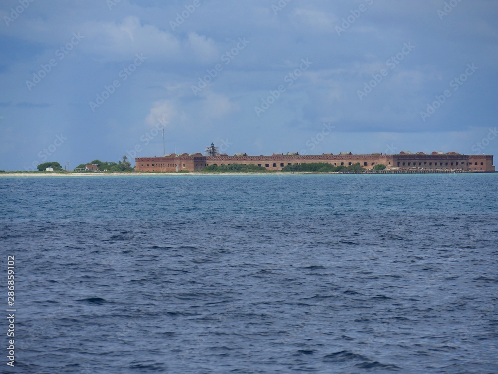 Fort Jefferson from a distance, viewed from the Florida Strait at the Dry Tortugas National Park.
