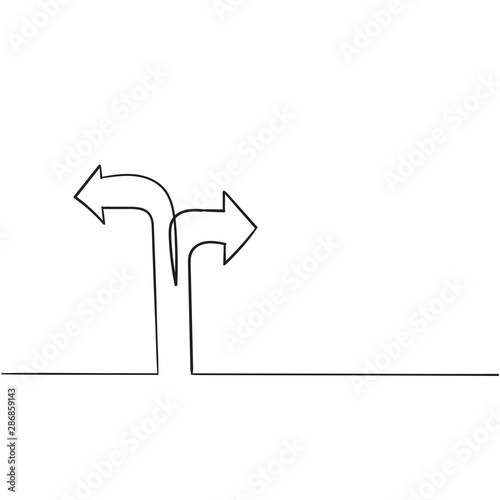 One continuous line drawing of road sign arrows isolated on white background handdrawn style