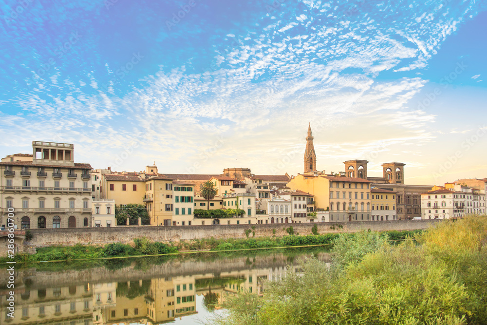 Beautiful view of the embankment of the Arno River in Florence, Italy