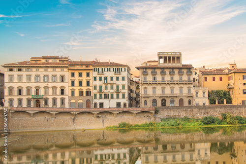 Beautiful view of the embankment of the Arno River in Florence, Italy