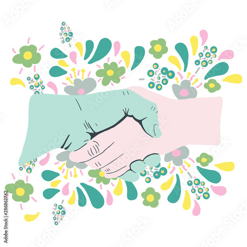Hand shake with flowers ass truce concept.