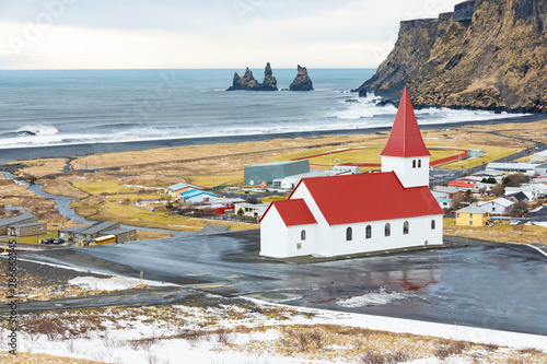 The village church of Vik, Reyniskirkja Church at southern Iceland photo