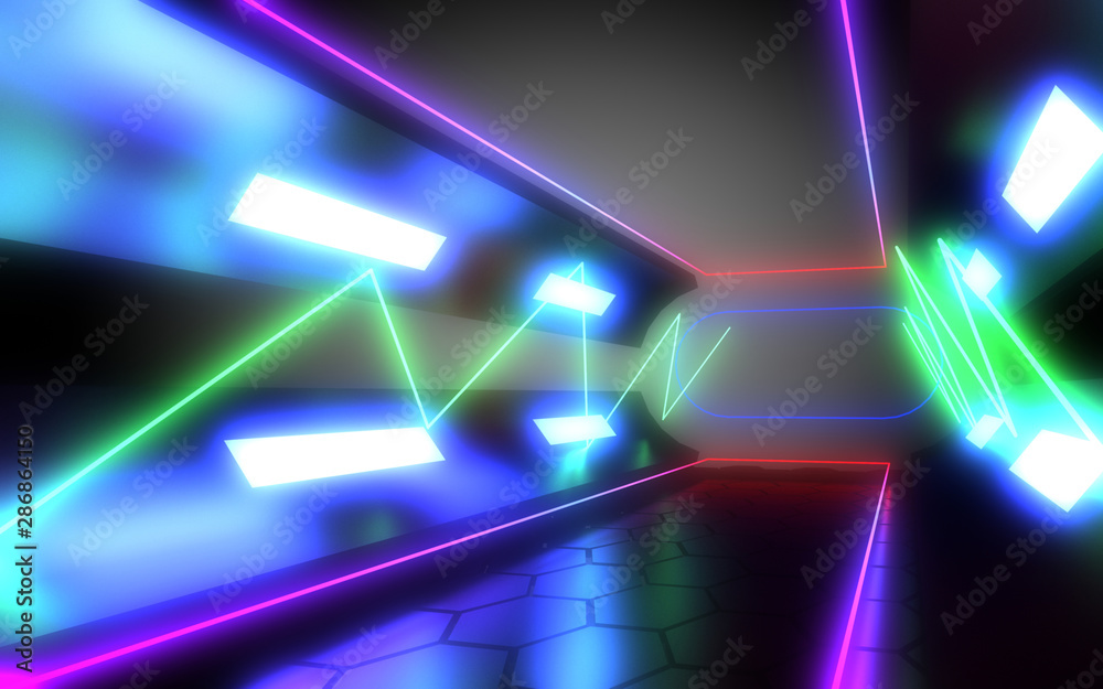 abstract architecture tunnel with neon light. 3d illustration abstract architecture tunnel with neon light. 3d illustration