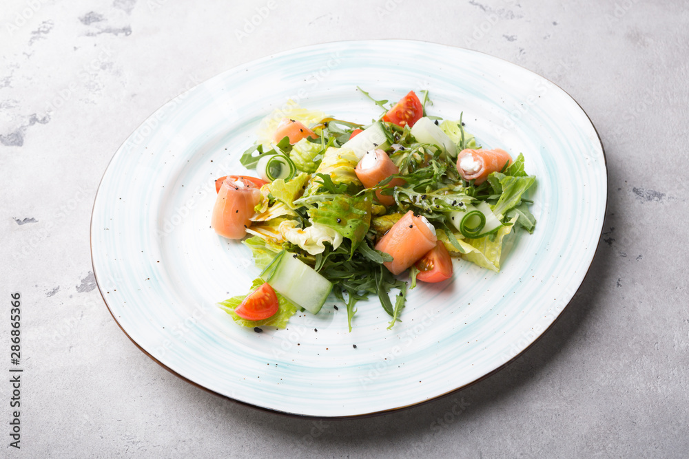 Salmon and white cheese mixed vegetable salad