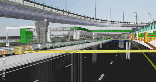 The BIM model of the object of transport infrastructure of wireframe view