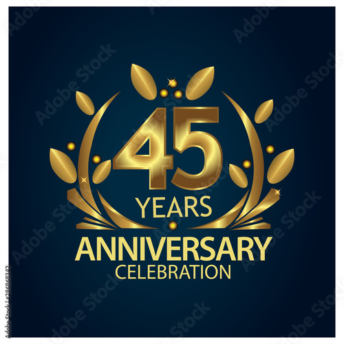 Forty five years anniversary golden. anniversary template design for web  game  Creative poster  booklet  leaflet  flyer  magazine  invitation card - Vector