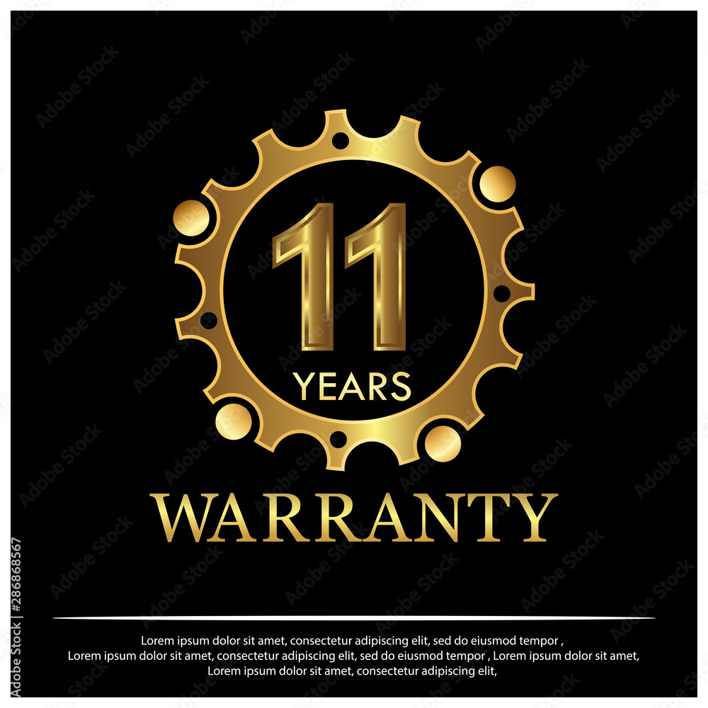 Fototapeta premium Eleven years warranty golden label on black background - Vector 