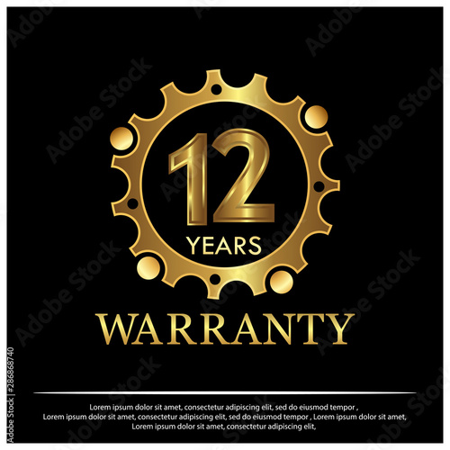 Twelve years warranty golden label on black background - Vector	