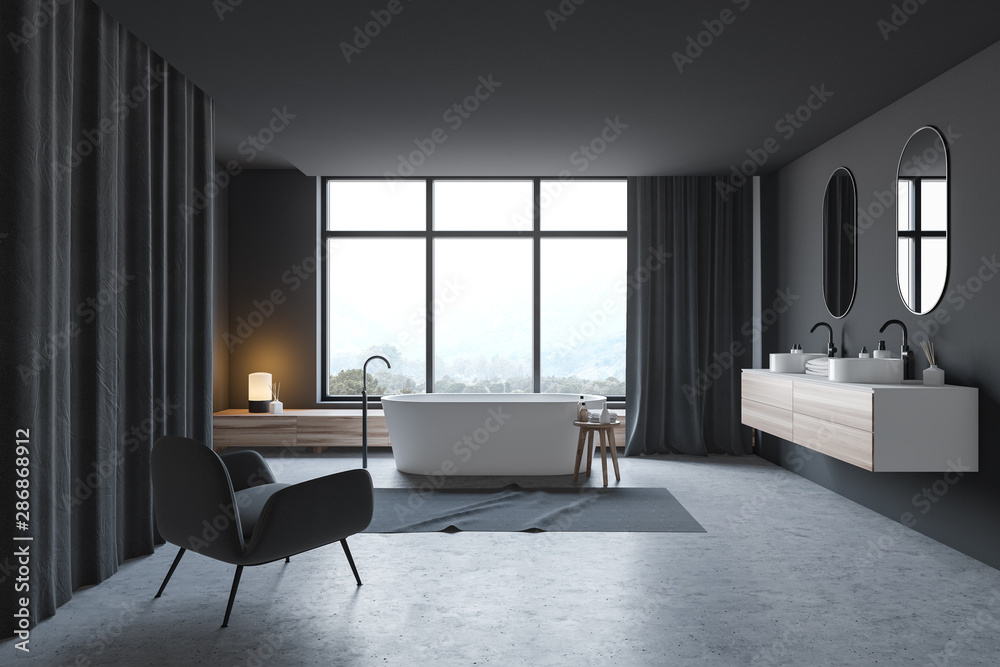 Dark gray bathroom interior with armchair Stock Photo Adobe Stock