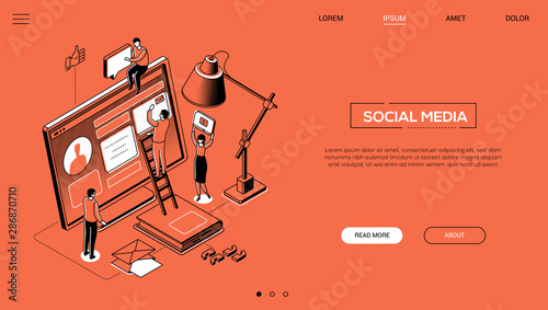 Social media - line design style isometric web banner