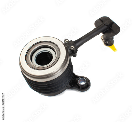 Hydraulic clutch release bearing on a white background, isolated.