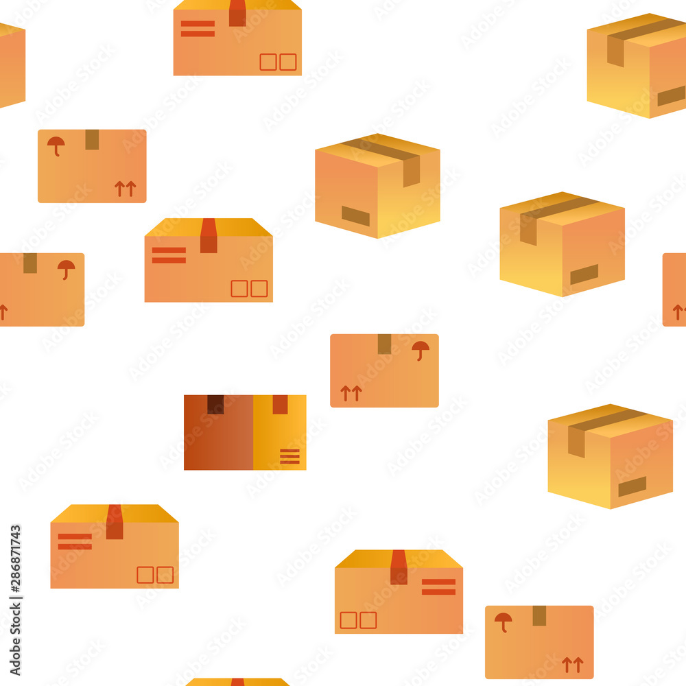 Fototapeta premium Parcel, Cardboard Boxes Vector Color Seamless Pattern Flat Illustration