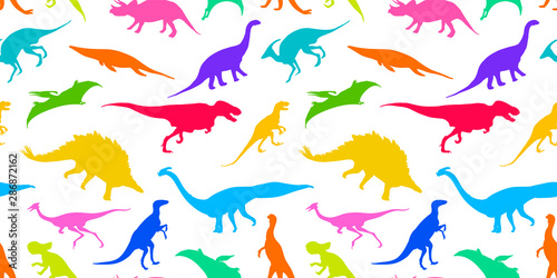 Fototapeta Naklejka Na Ścianę i Meble -  Set of silhouettes, dino skeletons, dinosaurs, fossils. Hand drawn vector illustration. Realistic Sketch collection: diplodocus, triceratops, tyrannosaurus, doodle pattern