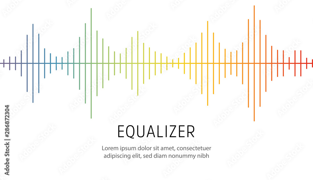 Colorful lines on white background. Radio wave or music equalizer, sound wave. Stylized Cardiogram, interface design for medical equipment, vector illustration.