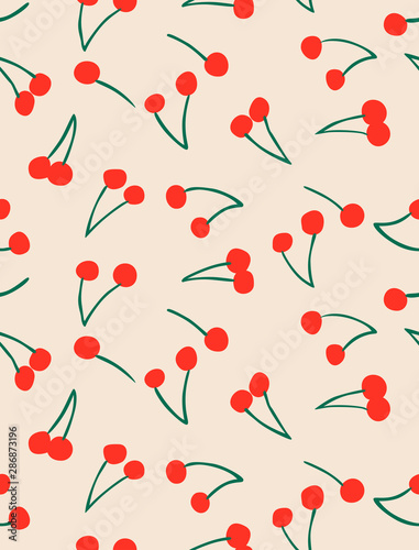 Japanese Red Cherry Seamless Pattern