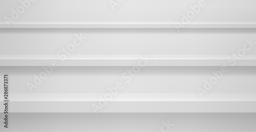 Realistic studio wall, minimal 3d shelf. Floor, horizontal realistic empty shelf in vector background.