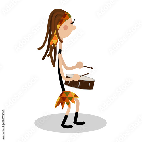 Strong and powerful woman playing drum in a batucada photo