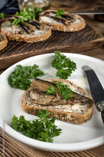 Sandwich with sprats.