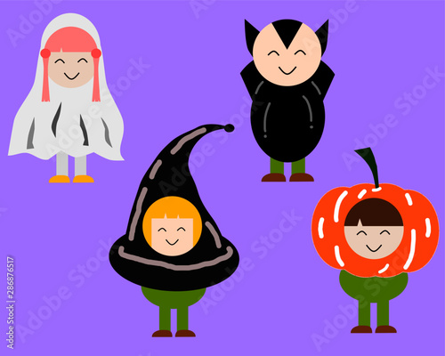 Vector illustration for Halloween festival costumes with funny and cute carnival kids set.