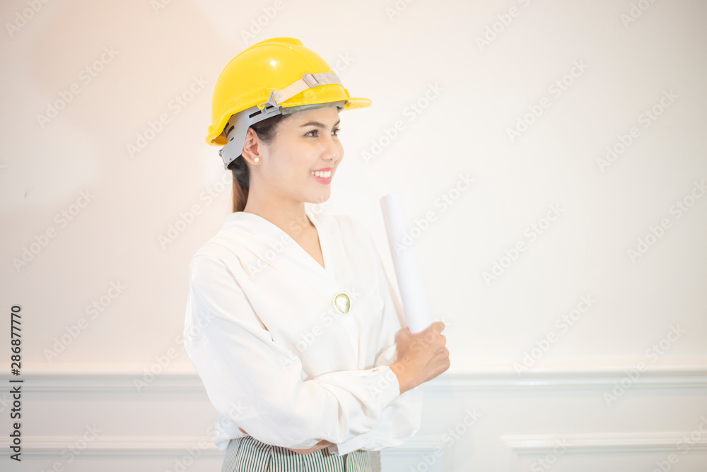 Engineer woman is smiling on white background Engineer woman is smiling on white background