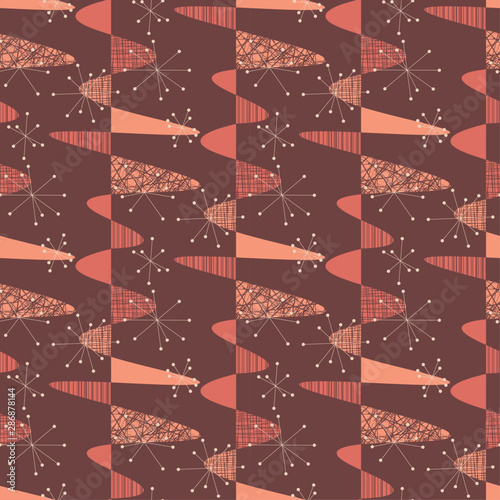 Terracotta colors waves and stars seamless pattern