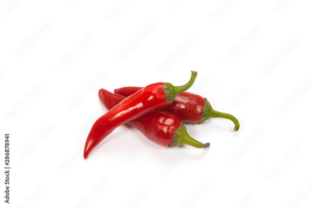 Chili pepper on isolated white background. Red pepper pods.