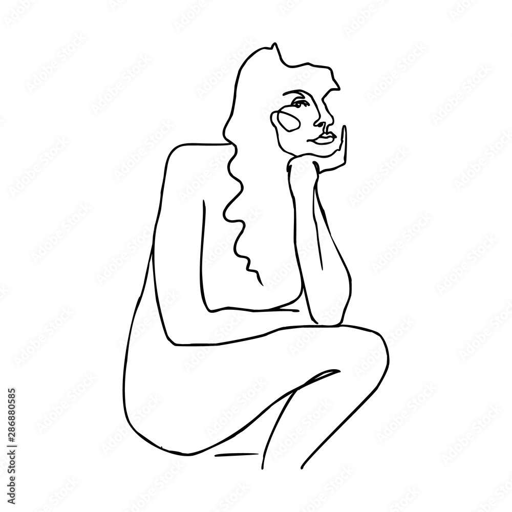 One Line Beautiful Woman's Face. Continuous line Portrait of a girl In a Modern Minimalist Style. Vector Illustration.