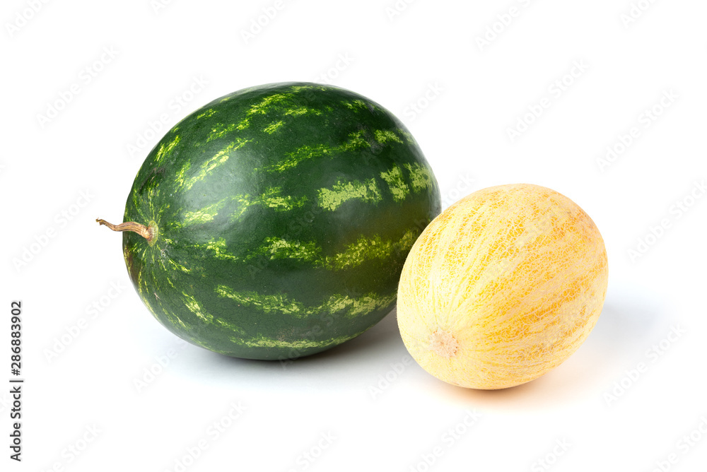 Watermelon and melon isolated on white background.