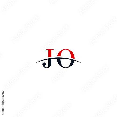 Initial letter JO, overlapping movement swoosh horizon logo company design inspiration in red and dark blue color vector