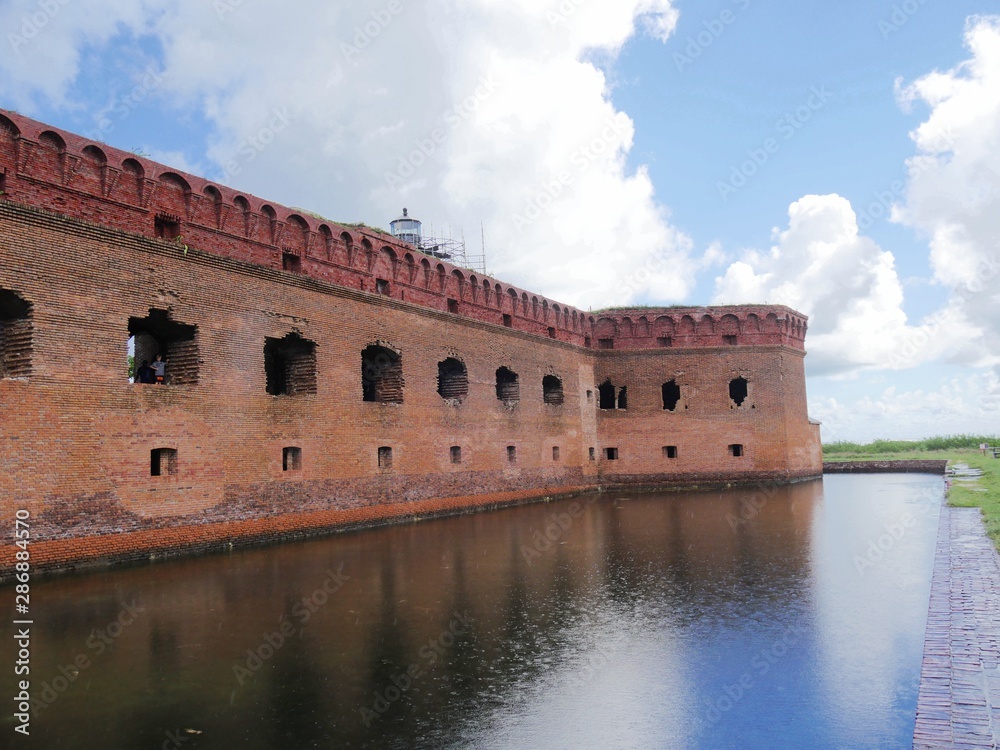 Fort Jefferson with a moat surrounding it at the Dry Tortugas National Park in Florida.