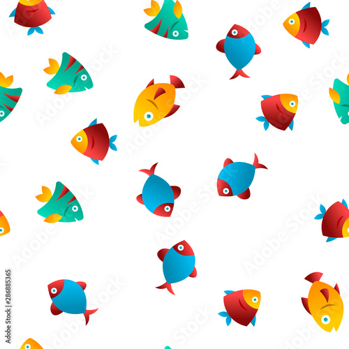 Fish, Exotic Species Vector Seamless Pattern Color Flat Illustration