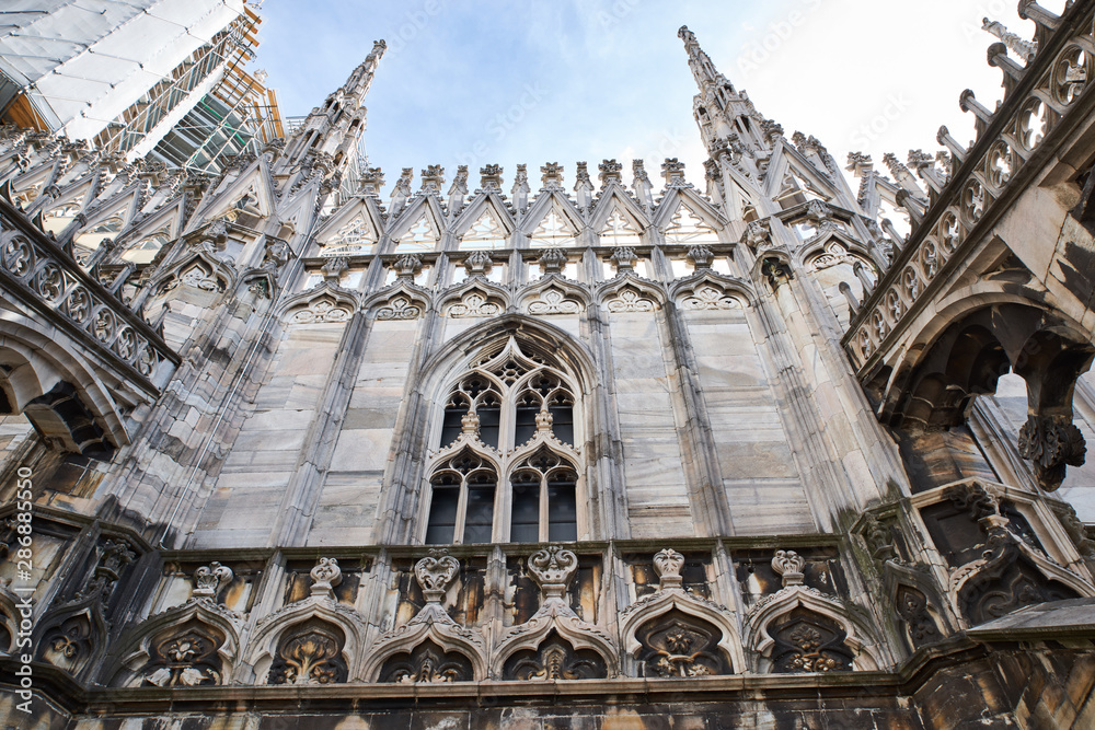 View of amazing gothic cathedral Duomo di Milano.