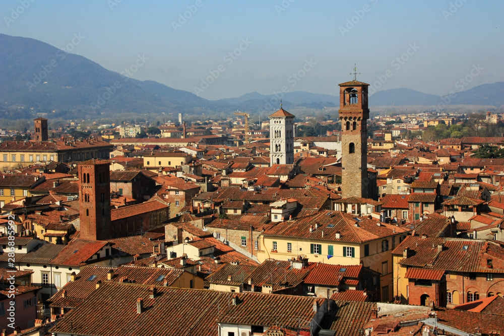 Panorama of the ancient city of Lucca, Italy