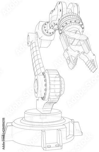 Industrial robot manipulator. EPS10 format. Wire-frame Vector created of 3d. EPS10 format.