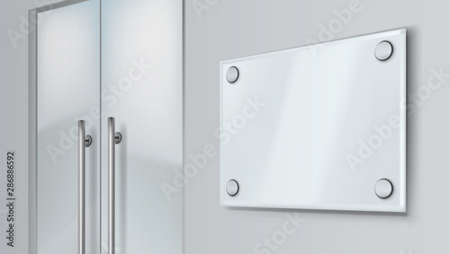 3D Blank Glass Sign Door Name Office Panel Mock Up