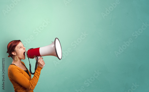 Person speaking in loudspeaker concept