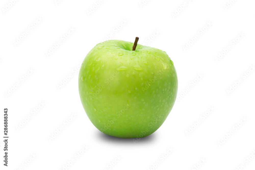 Ripe whole green apples isolated on white background with clipping path