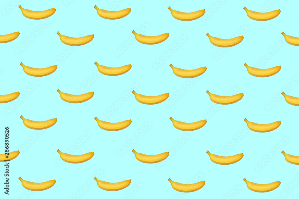 Banana art pattern on blue background. Print for fabric textile, wrapping