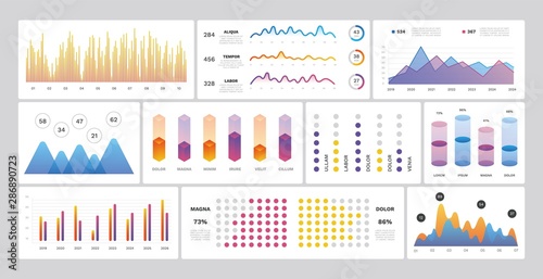 Infographic technology UI interface. Vector network management data screen with charts, diagrams steps, options, parts processes for presentation. Interface template digital illustration